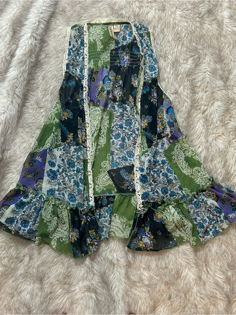 Eyeshadow Boho Patchwork High-Low Skirt - Green/Blue/Purple